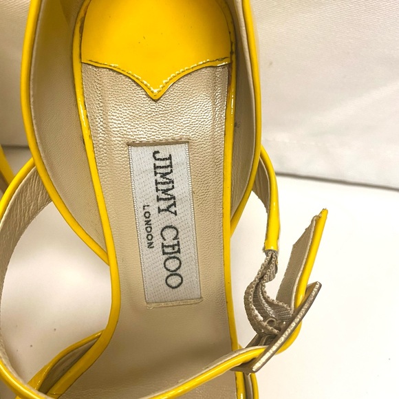 Jimmy Choo Bright Yellow Patent Leather Ankle-Strap Heels - Picture 4 of 12
